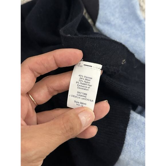 J. Crew Mohair Wool Blend Elbow Patch Asymmetrical Blue Sweater Womens XS - Picture 7 of 7